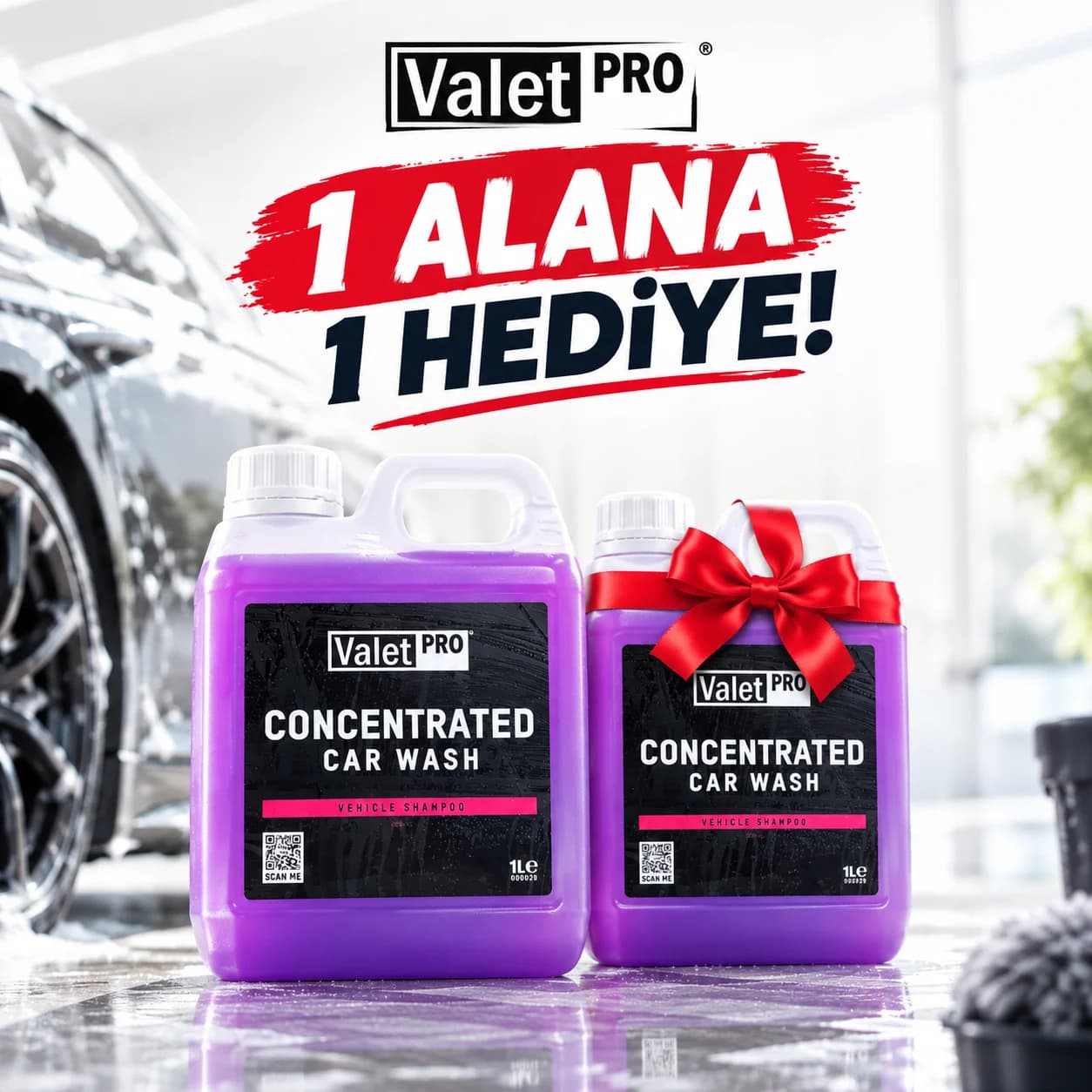Valet Pro Concentrated Car Wash 1lt. Seramik Korumalar için PH Dengeli Konsantre Şampuan 1LT ALANA 1 LT HEDİYE - Görsel 1