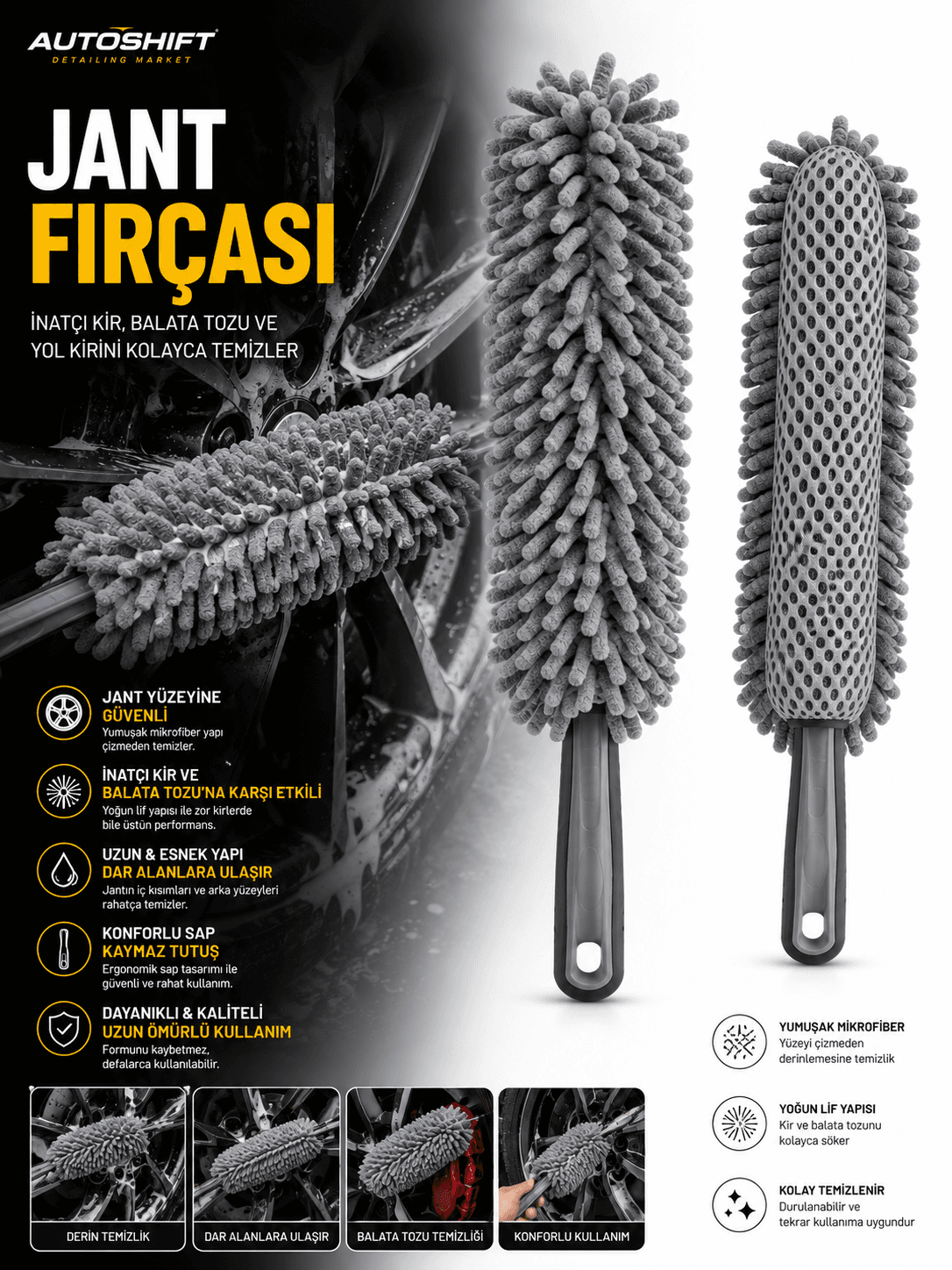 Autoshift Mikrofiber Jant Fırçası – Güvenli ve Etkili Jant Temizliği - Autoshift