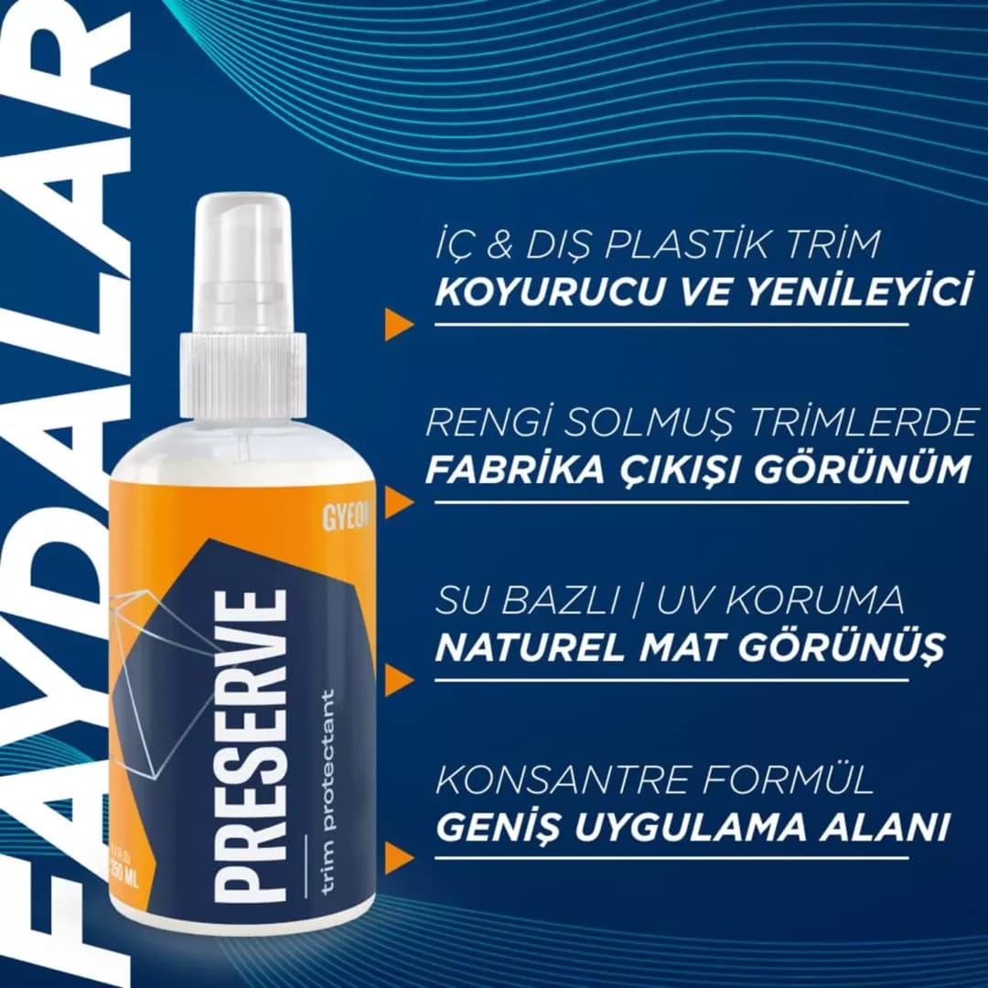 GYEON Q²M Preserve İç Dış Plastik Trim Yenileyici Ve Koruyucu – 250 ml -Mat Görünüm Plastik Onarıcı - Görsel 3