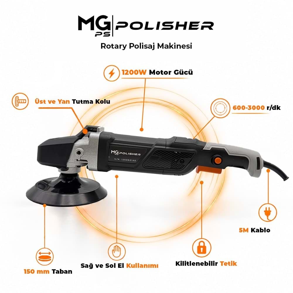 MG PS RPV001 Rotary Polisaj Makinesi 1200W | Profesyonel Pasta Cila Makinesi - Görsel 1