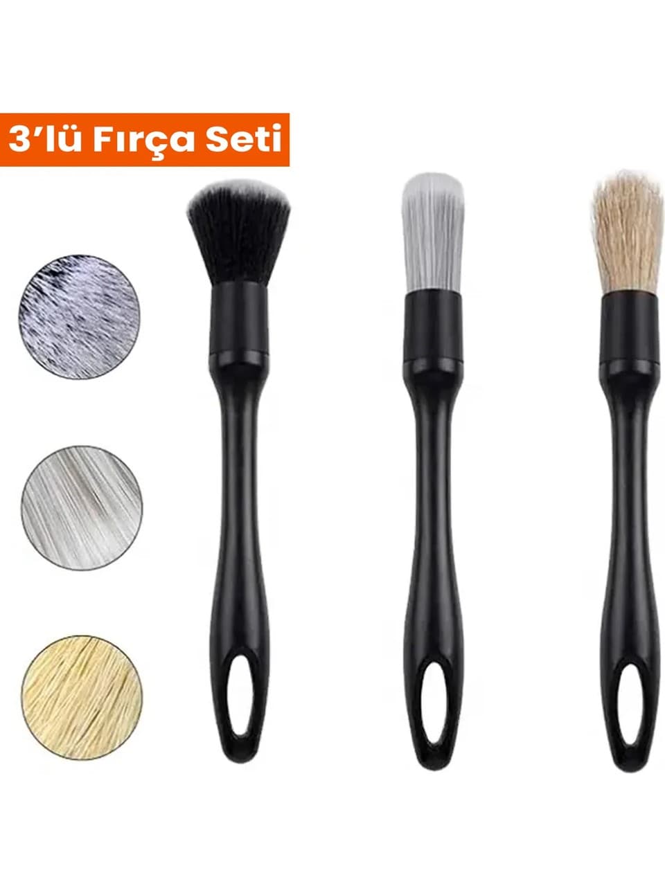 3'lü Detay Fırça Seti Yumuşak, Orta, Sert Uçlu 