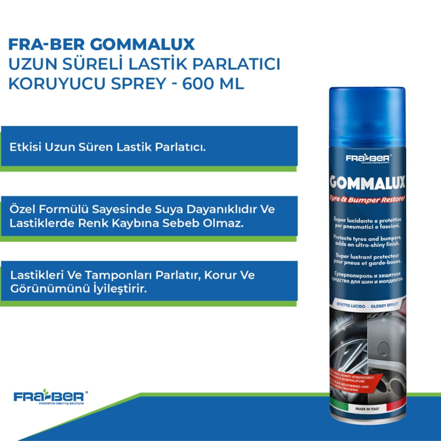 FRA-BER Gommalux Uzun Süreli Lastik Parlatıcı Ve Tampon Yenileyici Sprey - 600 ml - Görsel 2