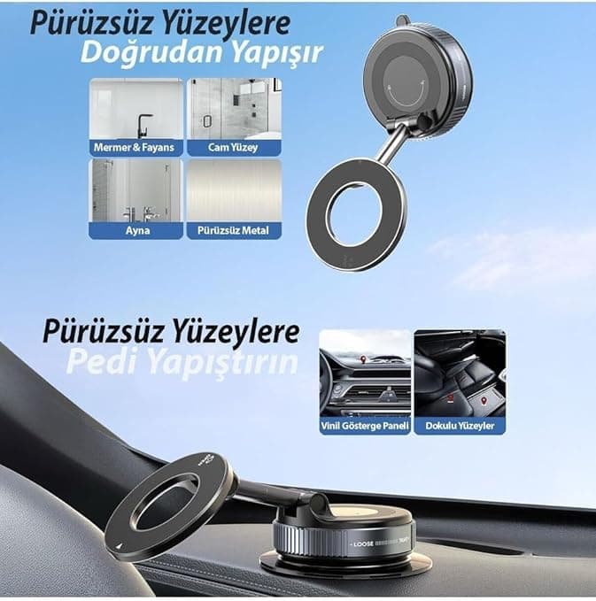 Autoshift Kablosuz Araç İçi Cep Telefonu Tutucu Araç içi Süper Güçlü Vakumlu Manyetik Telefon Tutucu - Görsel 2