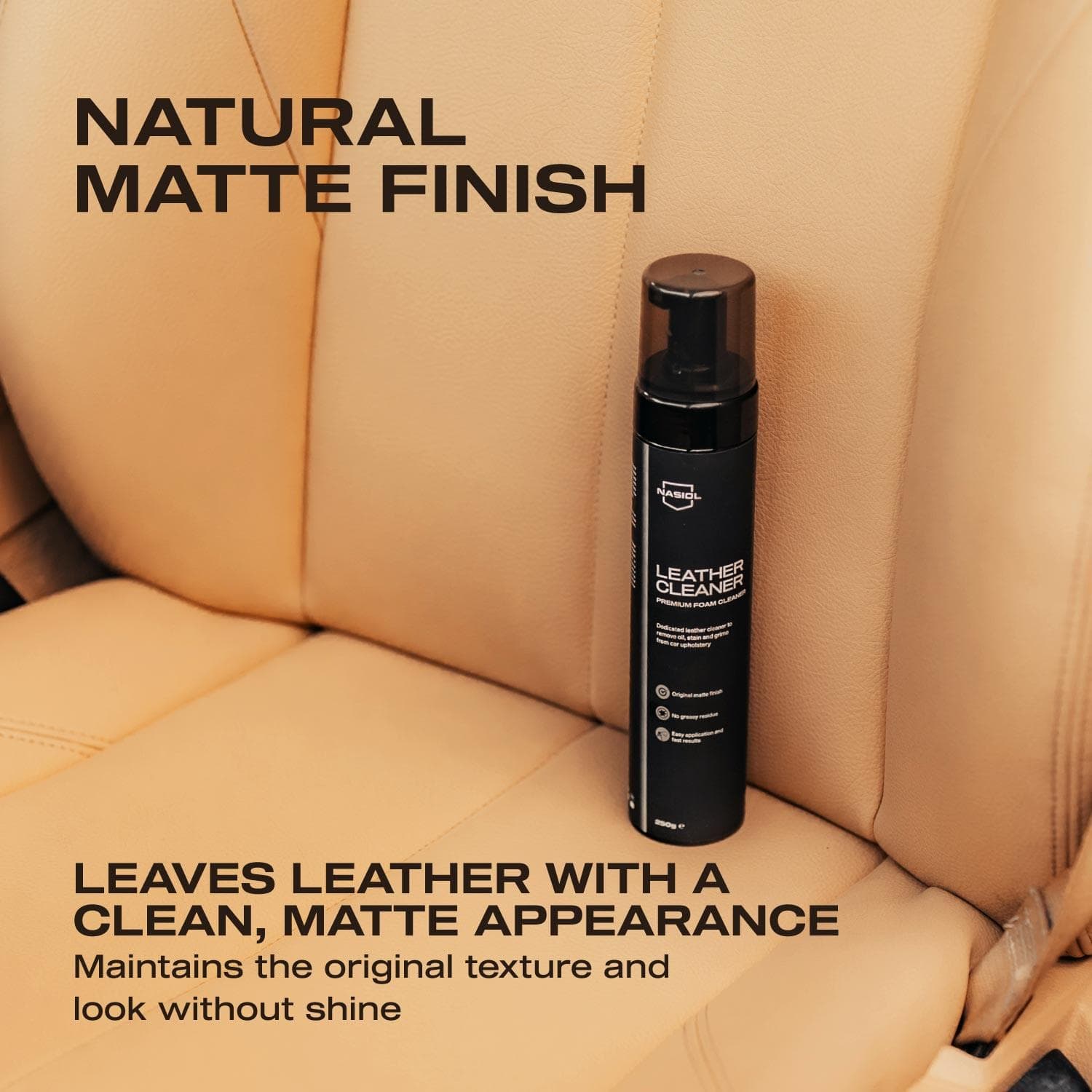 Nasiol Leather Cleaner Araç, Ev, Ofis, Deri Yüzeyler için Premium Köpük Temizleyici Deri Bakımı 250gr - Görsel 4